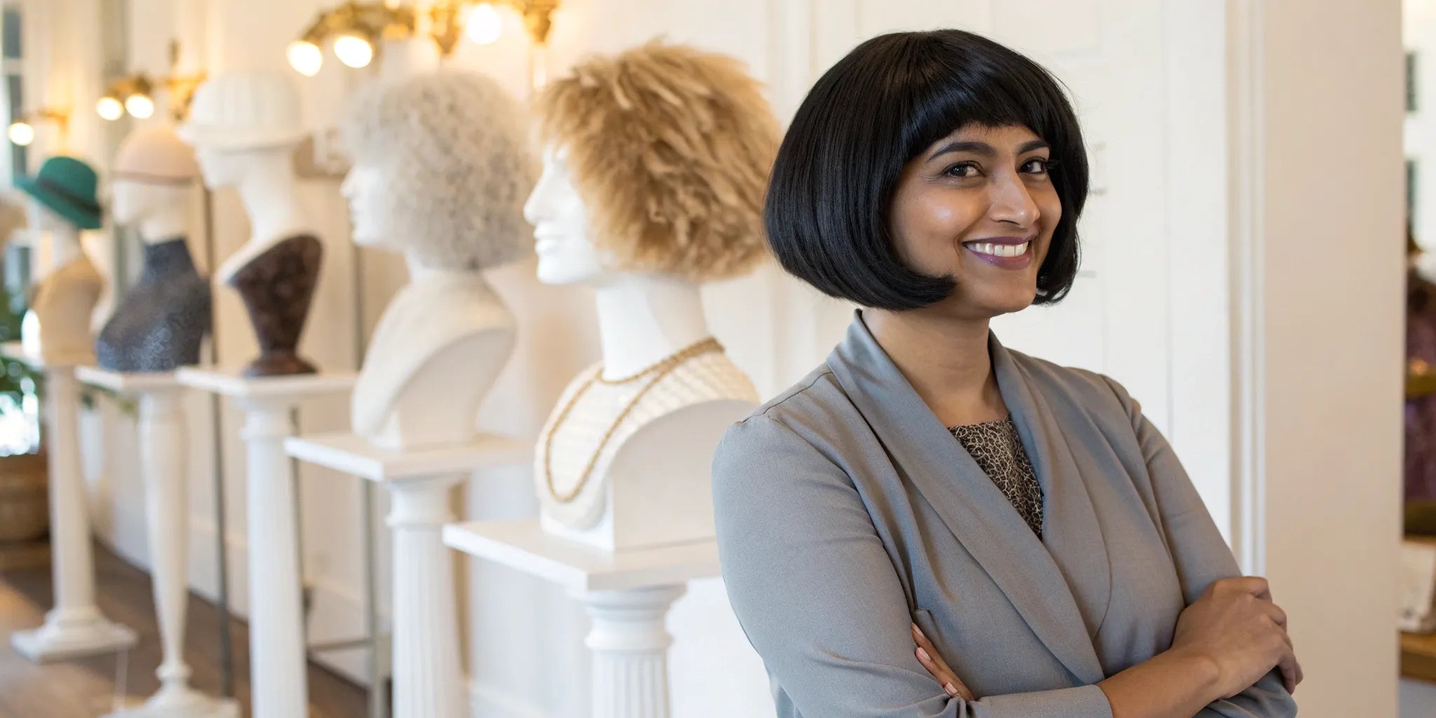 Woman finding the perfect medical wig at a local wig provider.