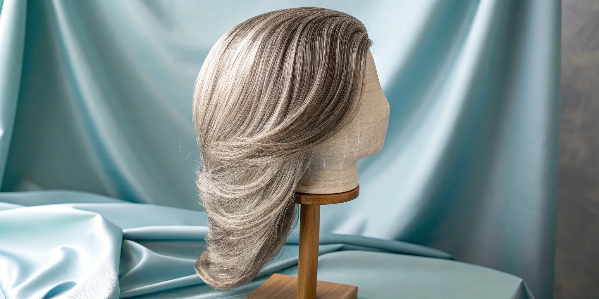 A layered gray human hair wig with a natural hairline and soft texture.