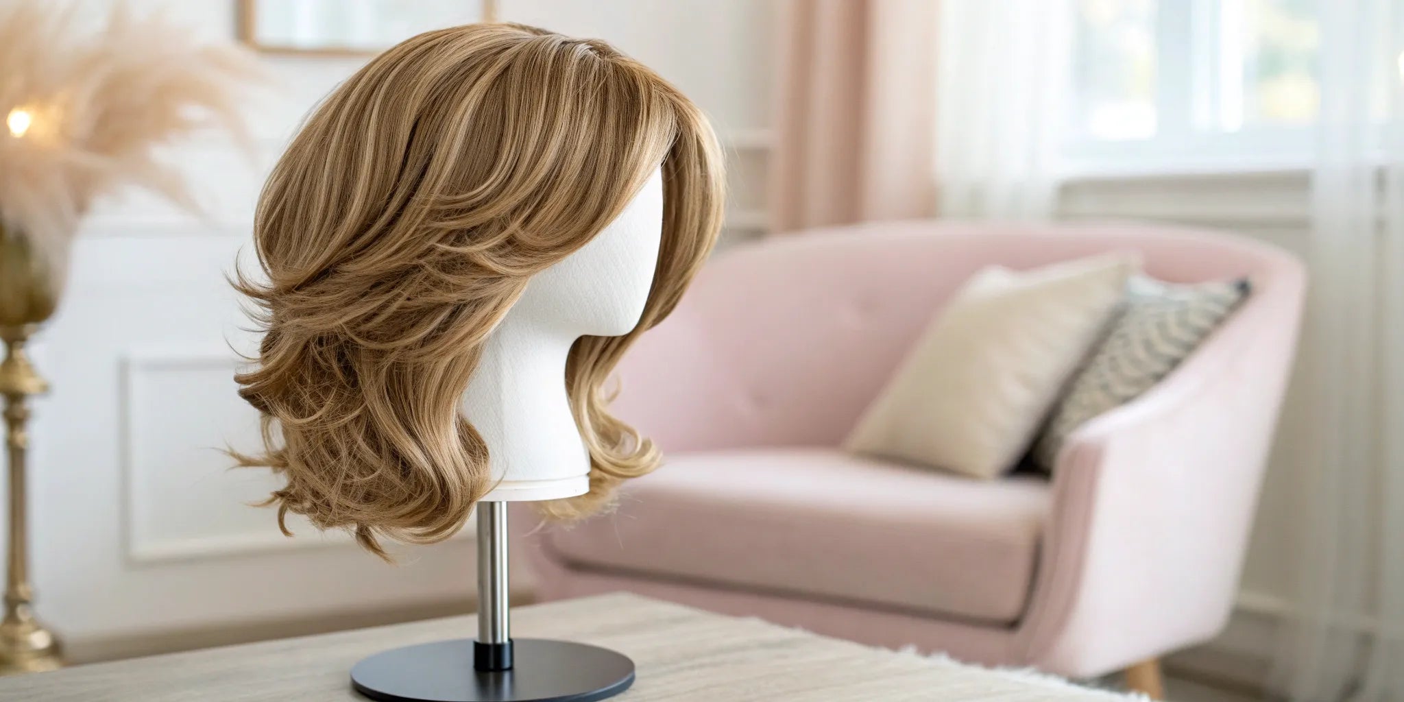 A high-quality blonde medical wig on a mannequin, an example of how long wigs can last with proper care.