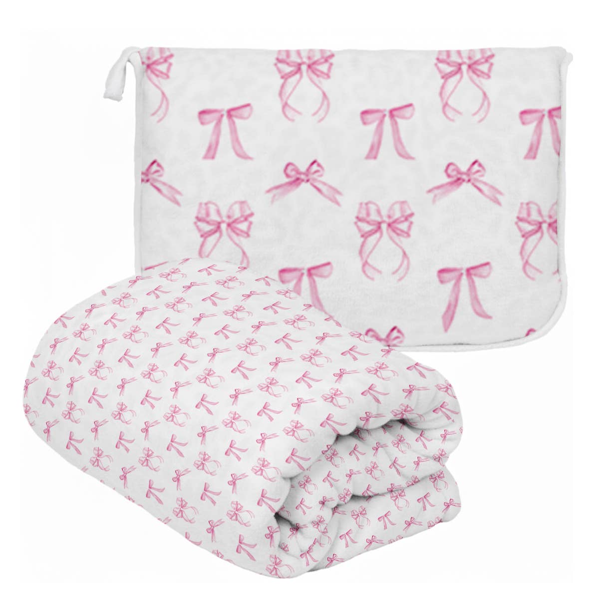 "Pink Bows" Plush Travel Blanket with Matching Case