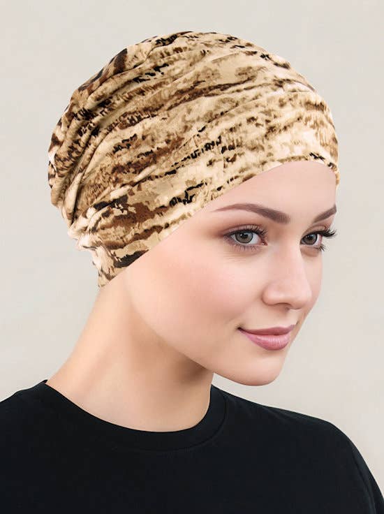 Chemo Cloche Cap Brown Tiger
