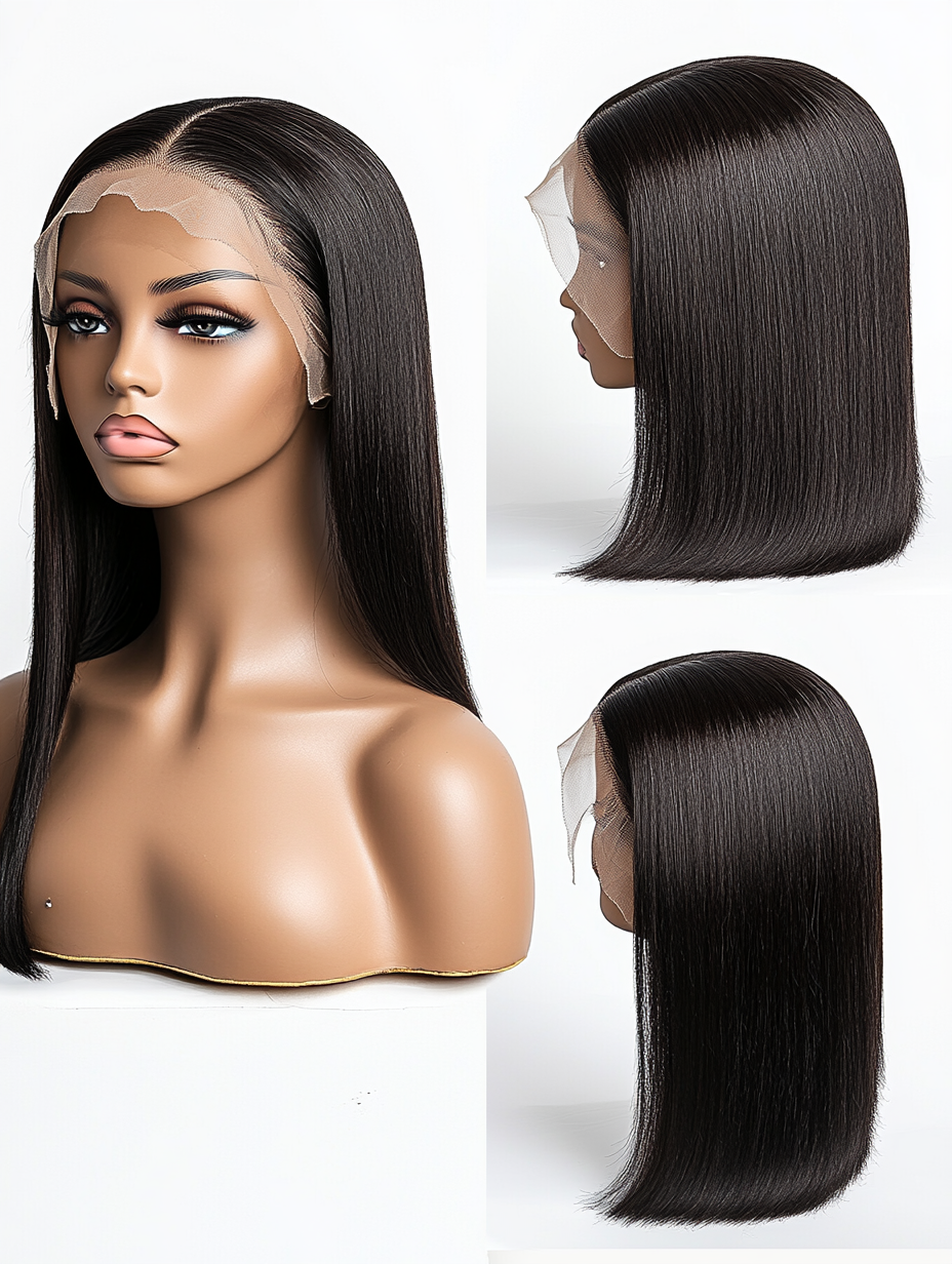 Lauryn – 16" 9x6 HD Lace Front Wig – Glueless, Natural Black, Silky Straight, 100% Human Hair