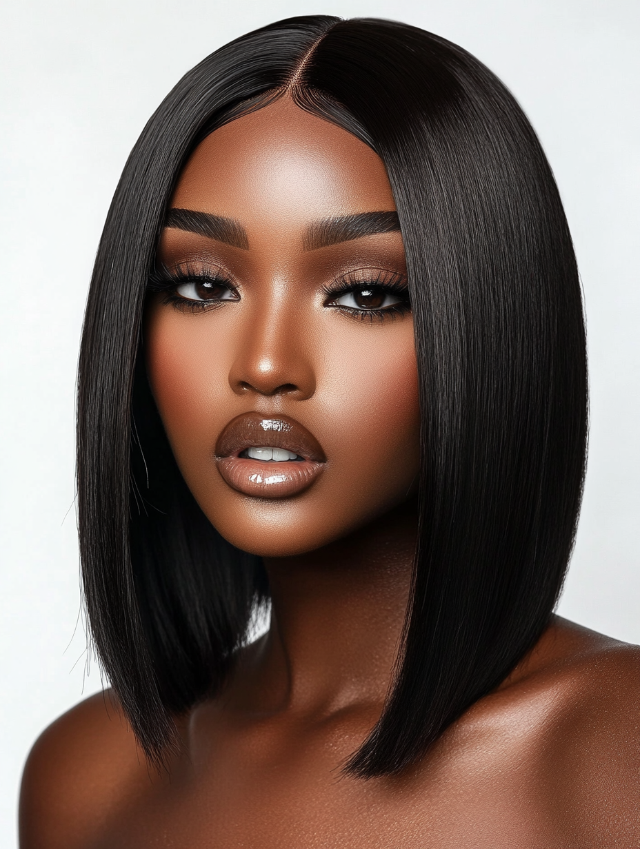 Lauryn – 16" 9x6 HD Lace Front Wig – Glueless, Natural Black, Silky Straight, 100% Human Hair