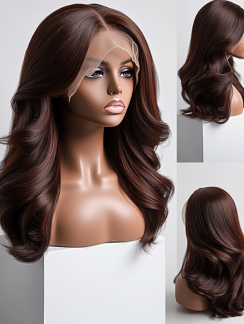 Nia – 16" 13x6 HD Lace Front Wig – Glueless, Chocolate Brown, Body Wave, 100% Human Hair