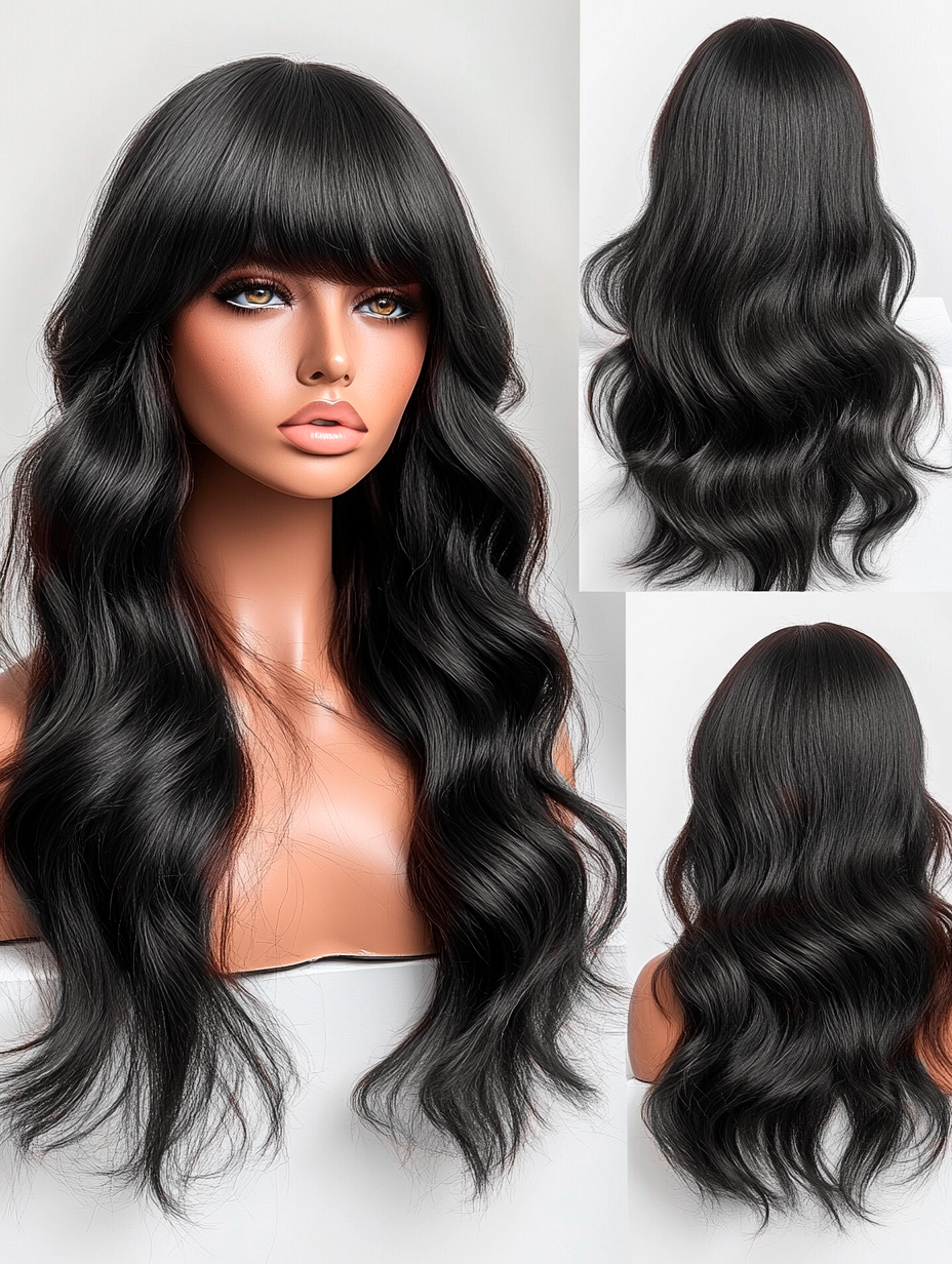 Jessica 20" Black 7x7 HD Lace Body Wave Wig with Bangs β European Collection