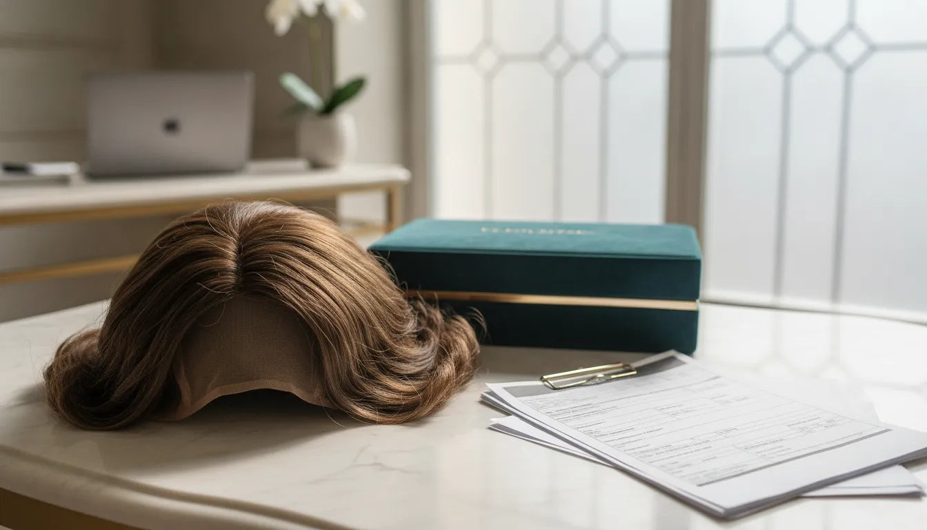 Cranial prosthesis beside organized insurance claim documents