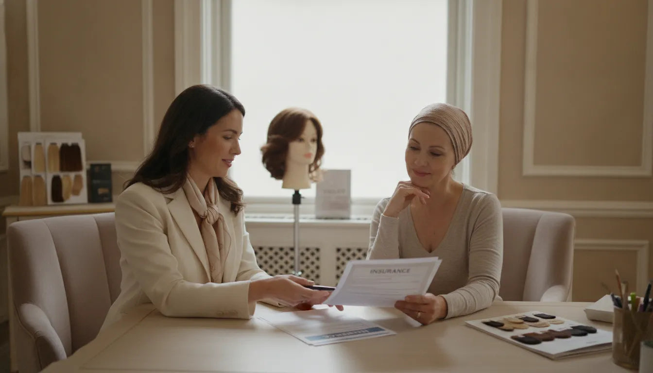 Patient reviewing cranial prosthesis insurance documents