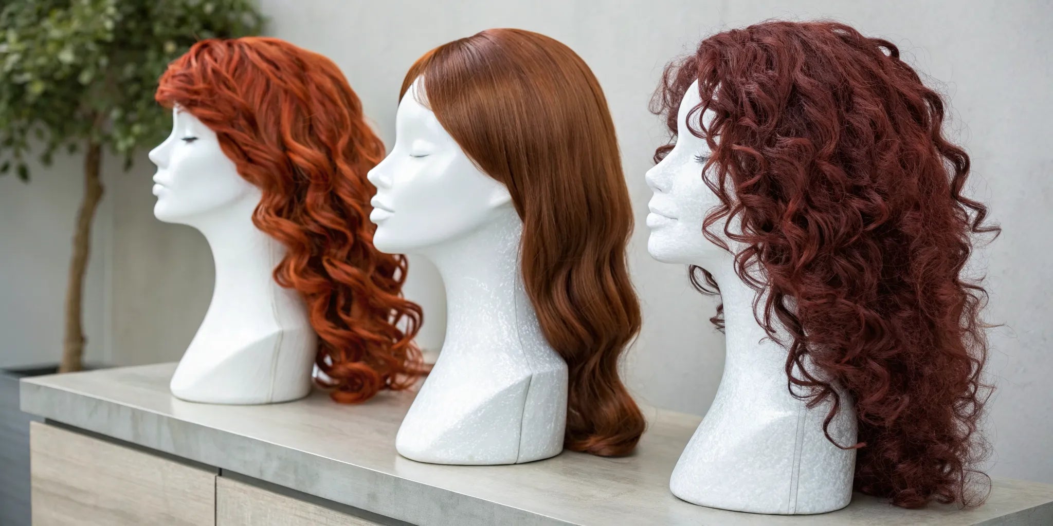 A variety of red human hair wigs in popular styles and shades.