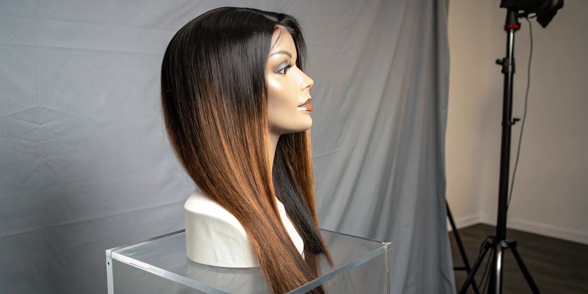 Straight ombre Brazilian hair wig in brown and black.