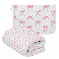 "Pink Bows" Plush Travel Blanket with Matching Case