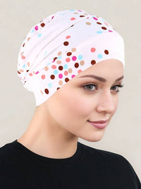 Chemo Cloche Cap in Ivory Ditzy Dot